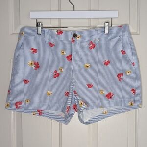 Old Navy‎ Pinstripe With Floral Shorts Blue/White/Red Women's 12